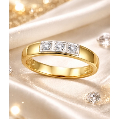 Pierścionek obrączka z brylantami 0,12ct żółte i białe złoto 585